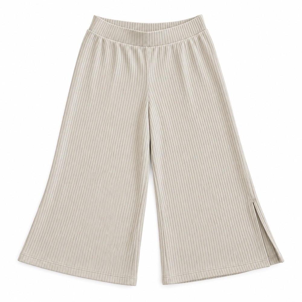 Refinery29 Womens Ribbed Knit Wide Leg Culotte Pants Cream XS Side Slits Pockets